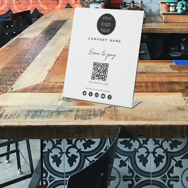 Business Logo Scan to Pay QR Code Social Media  Pedestal Sign (Creator Uploaded)