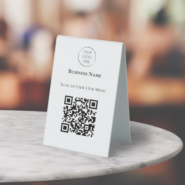 Business Logo Scan to View Menu QR Code, Tabletop Table Tent (Creator Uploaded)