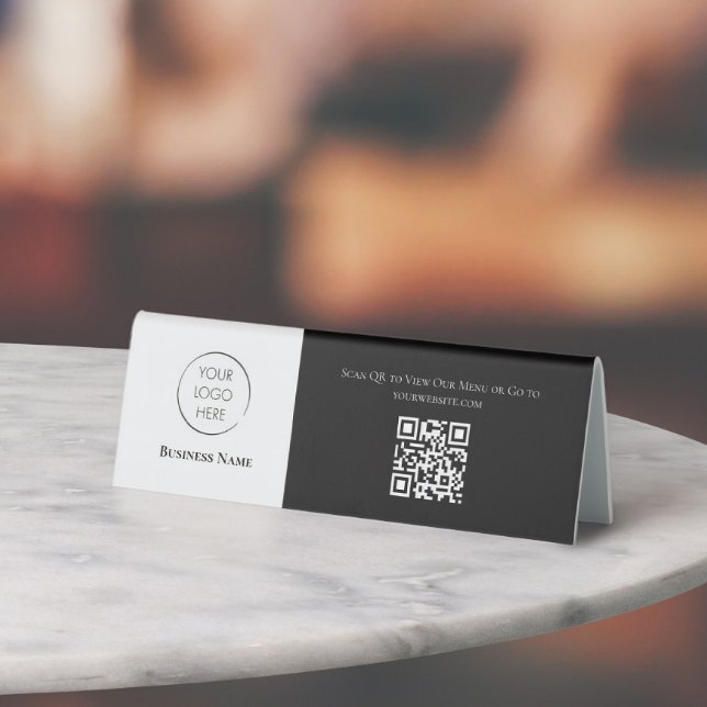 Business Logo Scan to View Menu QR Code, Tabletop Table Tent (Creator Uploaded)