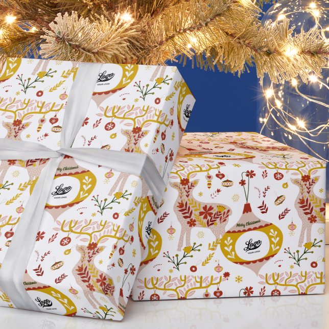 Business Logo Scandinavian Nordic Winter Reindeer Wrapping Paper (Creator Uploaded)