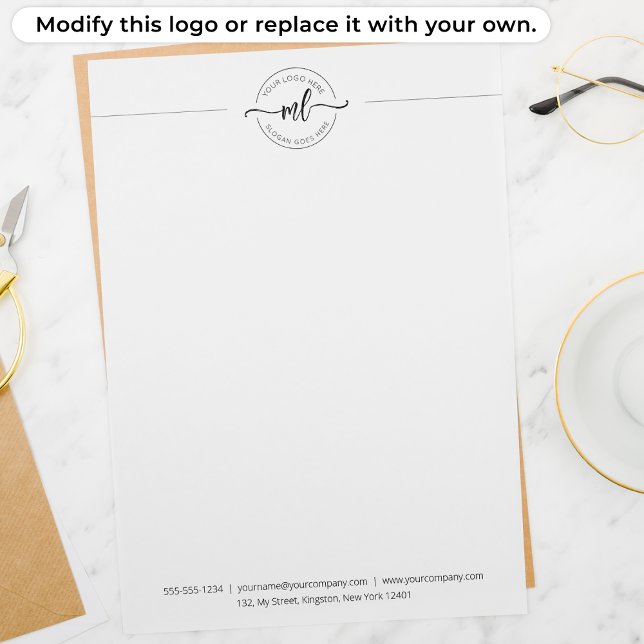 Business Logo Script Monogram Initials White Letterhead (Creator Uploaded)
