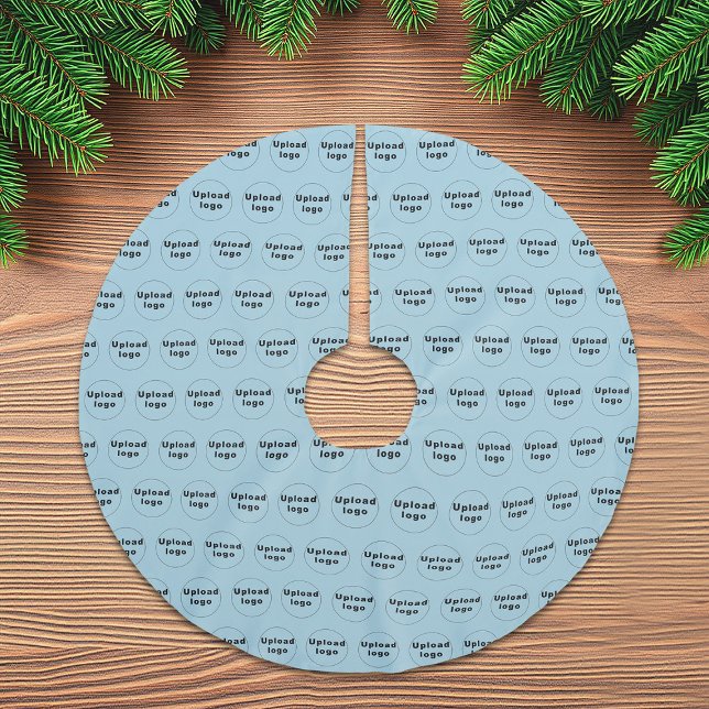 Business Logo Seamless Pattern on Light Blue Brushed Polyester Tree Skirt (Business logo seamless pattern on light blue Christmas tree skirt)
