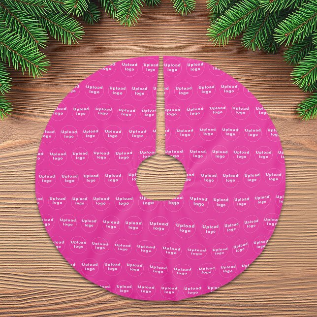 Business Logo Seamless Pattern on Pink Brushed Polyester Tree Skirt (Business logo seamless pattern on pink Christmas tree skirt)