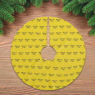 Business Logo Seamless Pattern on Yellow Brushed Polyester Tree Skirt