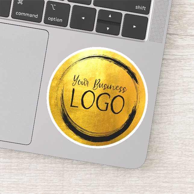 Business Logo Shiny Faux Yellow Gold Foil Circle Sticker (Detail)