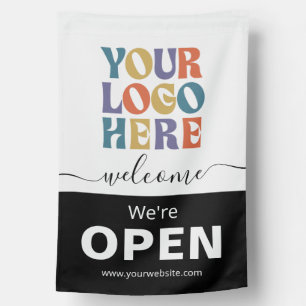 Business Logo Shop Sign Welcome We're Open Flag