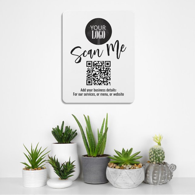 Business Logo Sign QR Code Custom  (Simple scan me business sign with add your own logo template,)