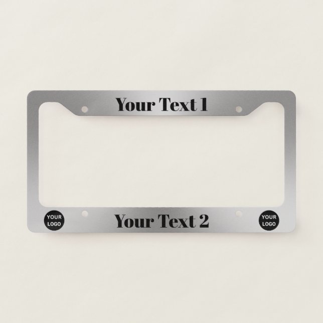 Business Logo Silver and Black Your Text Template License Plate Frame (Front)