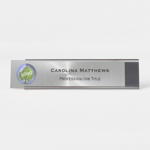 Business Logo Silver Changeable Desk Name Plate