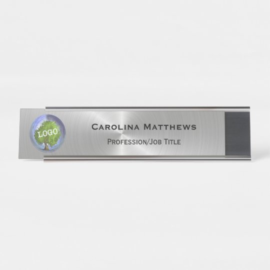 Business Logo Silver Changeable Desk Name Plate | Zazzle.com