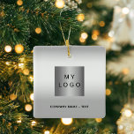 Business logo silver Christmas Ceramic Ornament<br><div class="desc">A stylish faux silver looking background. Personalize and add your business,  company logo and a text.  If you want the it without text,  use your back-space key to delete.</div>