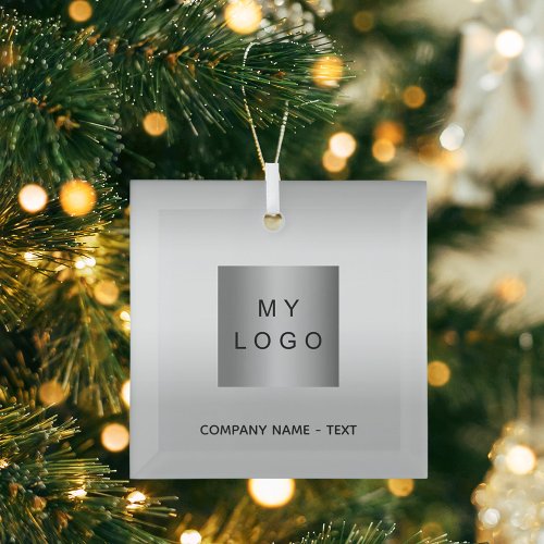 Business logo silver Christmas Glass Ornament