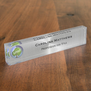 Business Logo Silver Desk Name Plate