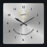 Business Logo Silver Square Wall Clock<br><div class="desc">Business Logo silver clock that can be used as a Promotional Business Marketing tool for a Company,  Office or Corporation.</div>