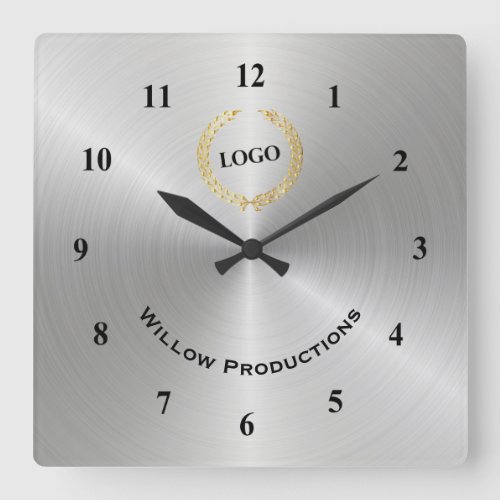 Business Logo Silver Square Wall Clock