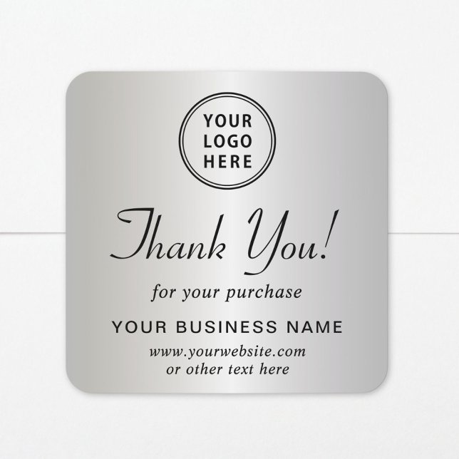 Business Logo Silver Thank You Square Sticker (Creator Uploaded)