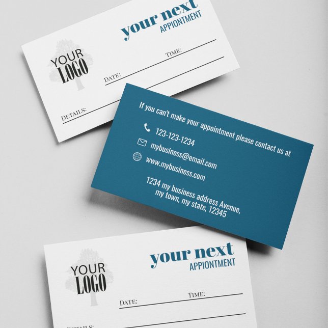 Business Logo Simple Minimalist Bold Blue Appointment Card (Blue add your logo appointment cards with simple blue and white. )
