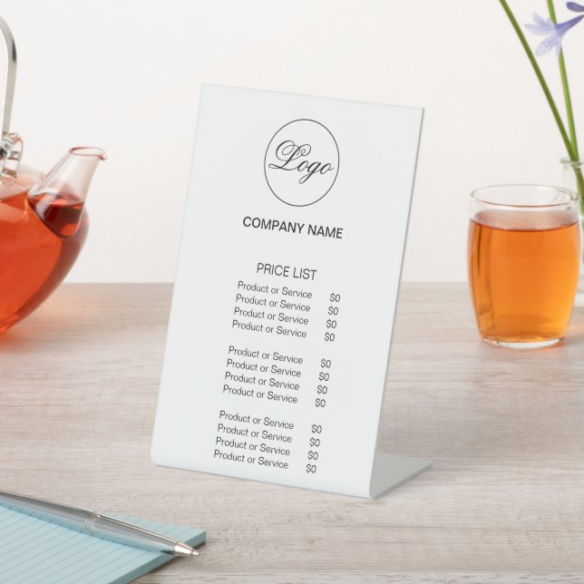  Business Logo Simple Price List White Pedestal Sign (In SItu)