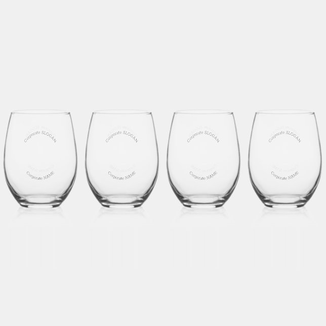 Business Logo Slogan Simple Elegant Professional Stemless Wine Glass (Front)