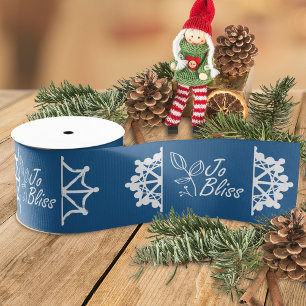 Business Logo & Snowflakes, Blue Branded Gift Grosgrain Ribbon