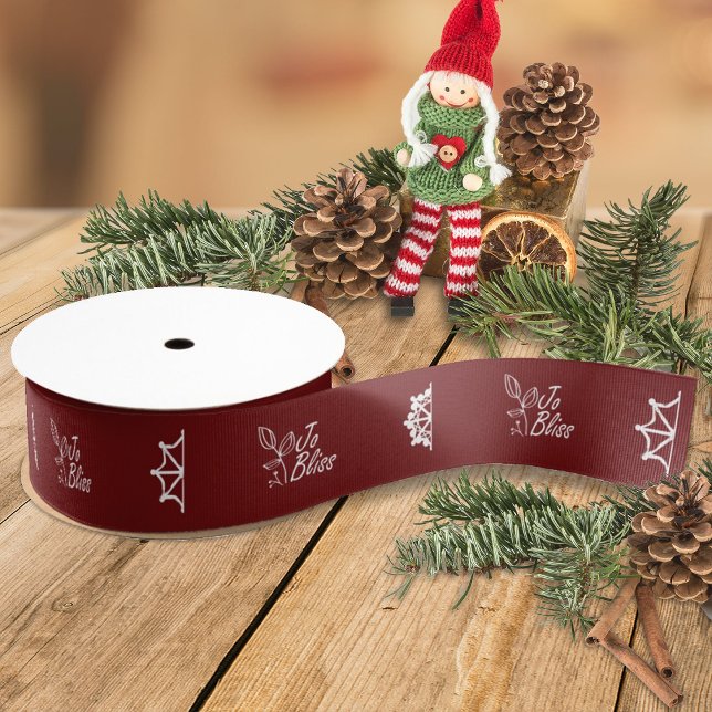 Business Logo, Snowflakes, Burgundy Branded Gift Grosgrain Ribbon (burgundy red ribbon with white business logo, maroon red company holiday christmas gift ribbon)
