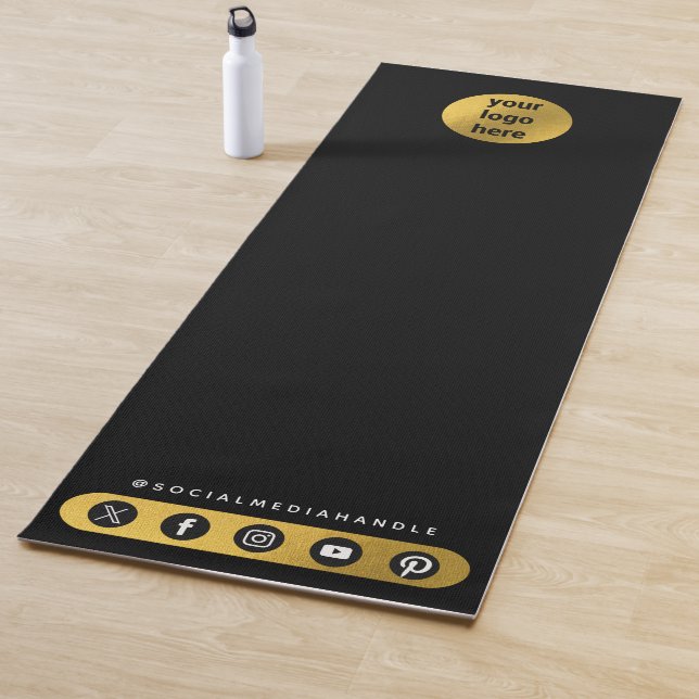 Business Logo Social Media Black Gold Yoga Studio Yoga Mat (In Situ)