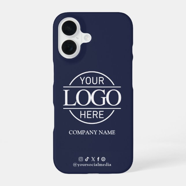 Business Logo & Social Media Blue Promotional iPhone Case (Back)