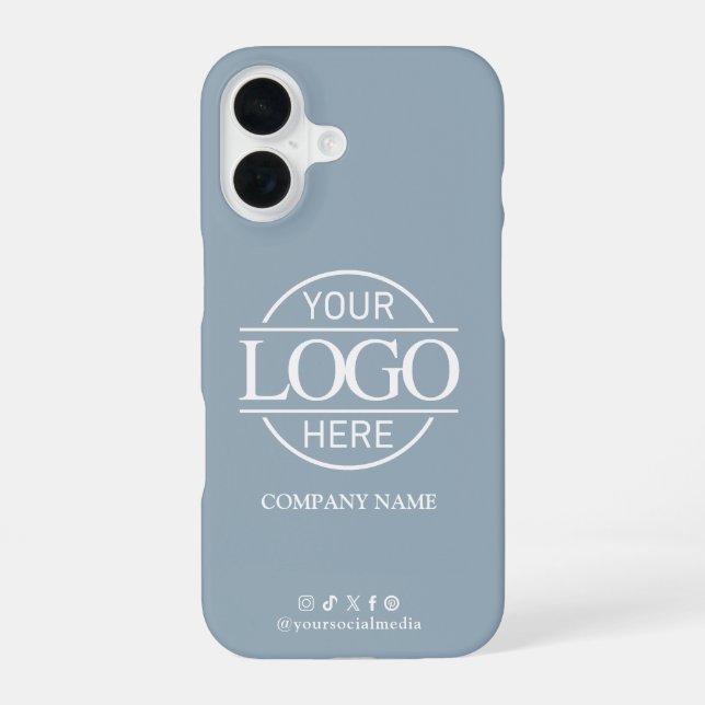 Business Logo & Social Media Blue Promotional iPhone Case (Back)