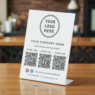 Business Logo Social Media Create 3 QR Codes Pedestal Sign