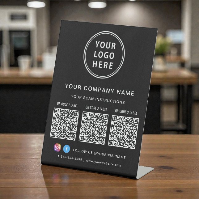 Business Logo Social Media Create 3 QR Codes Pedestal Sign (Creator Uploaded)
