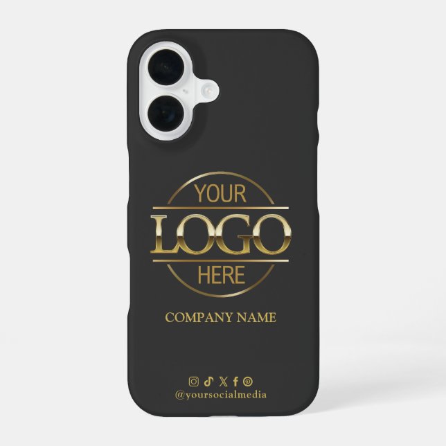 Business Logo & Social Media Gray Gold Promotional iPhone Case (Back)