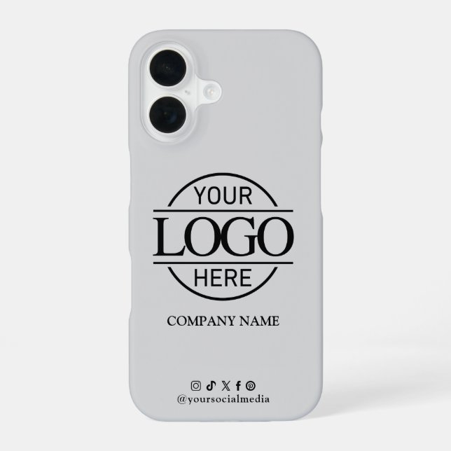 Business Logo & Social Media Gray Promotional iPhone Case (Back)