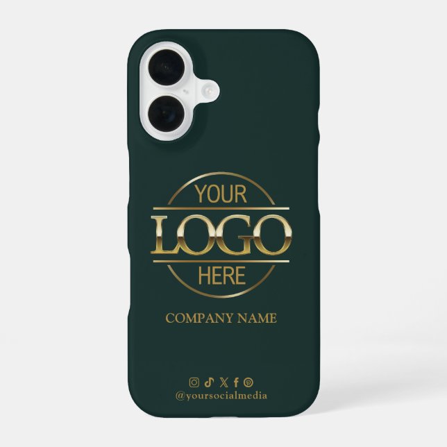 Business Logo & Social Media Green Promotional iPhone Case (Back)