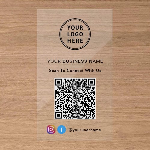 Business Logo Social Media QR Code Clear Business Cards