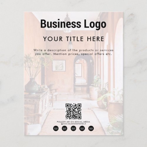 Business Logo Social Media QR Code Faded Photo Flyer