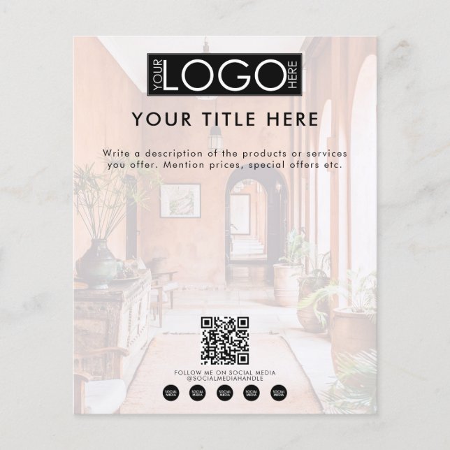 Business Logo Social Media QR Code Faded Photo Flyer (Front)