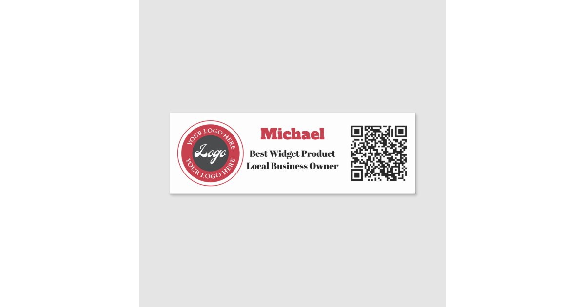 Business Logo Social Media QR Code Name Tag | Zazzle
