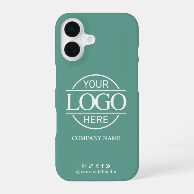 Business Logo & Social Media Teal Promotional iPhone Case (Back)