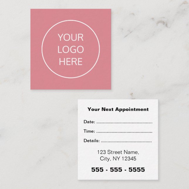 Business Logo Square Blush Pink Appointment Card (Front/Back)