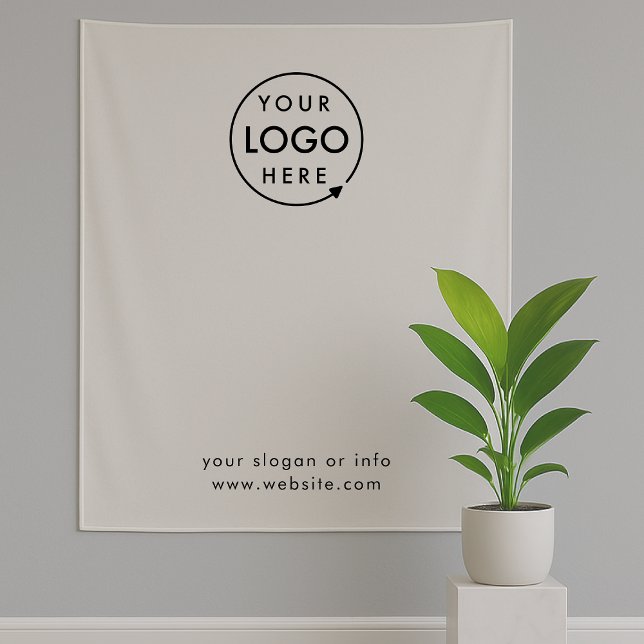 Business Logo Step and Repeat Gray Photo Backdrop  (Company branded professional backdrop fabric tapestry drape signs for small business promotion.)
