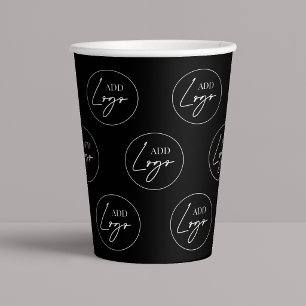 Business Logo Step Repeat Pattern Branded Black Paper Cups