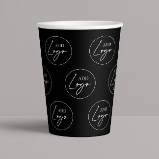 Business Logo Step Repeat Pattern Branded Black Paper Cups