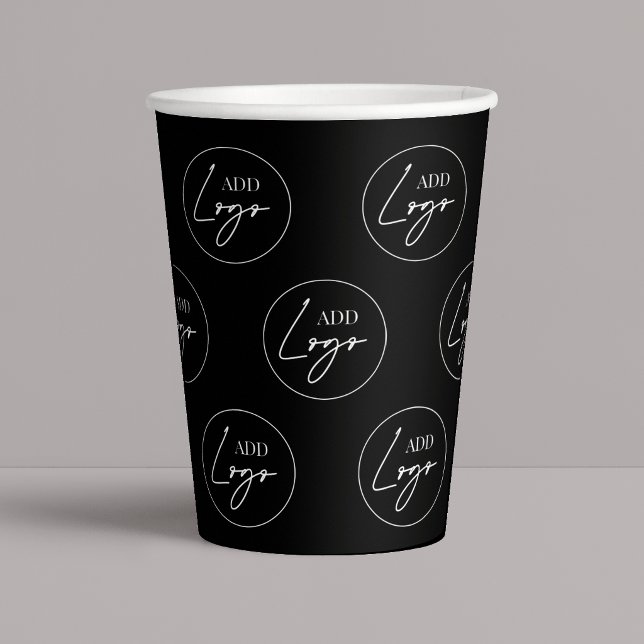 Business Logo Step Repeat Pattern Branded Black Paper Cups (Creator Uploaded)