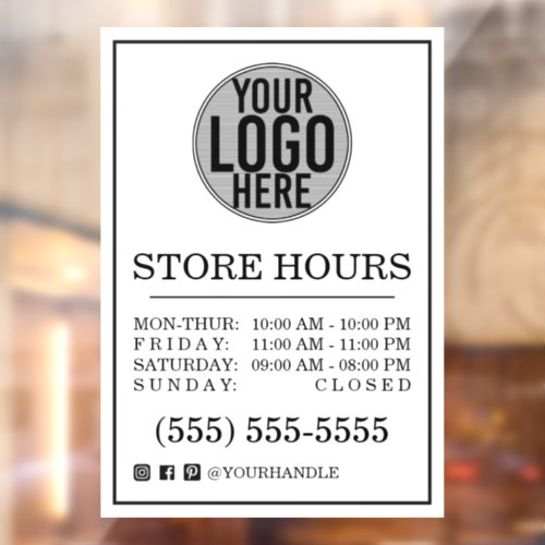 Business Logo Store Hours Social Media Window Clin Window Cling