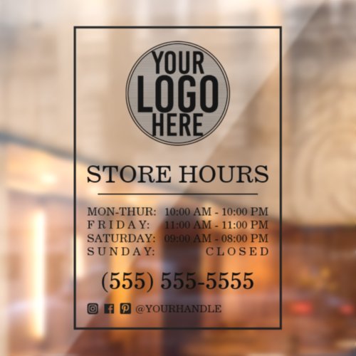 Business Logo Store Hours Social Media Window Clin Window Cling