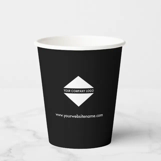 Business Logo Stylish Minimalist Black Paper Cups 