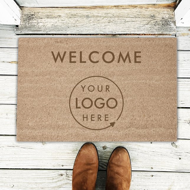 Business Logo | Stylish Modern Professional Coir Fiber Doormat (Company branded professional coir fiber welcome doormat for small business entrances & promotion.)