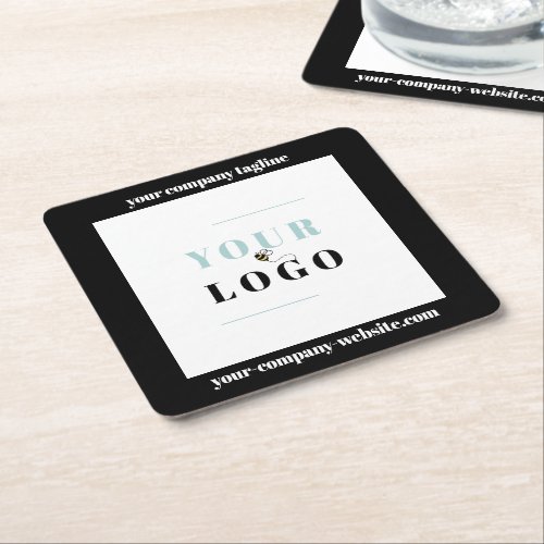 Business Logo Tagline and Website Custom Border Square Paper Coaster