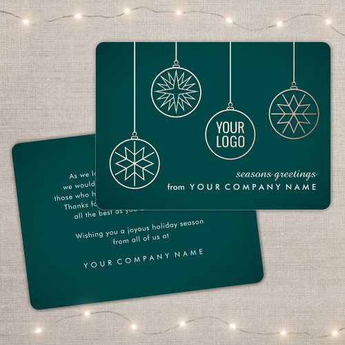 Business Logo Teal Snowflake Christmas Ornaments Foil Holiday Card