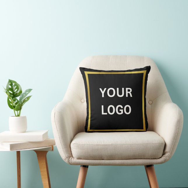 Business Logo Template Black and Gold Throw Pillow (Chair)